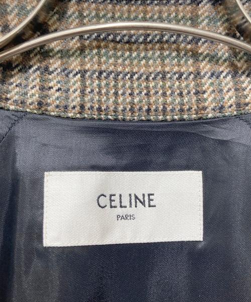 CELINE（セリーヌ）CELINE (セリーヌ) TEDDY JACKET WITH STAND UP COLLAR IN CHECKED WOOL ブラウン サイズ:46の古着・服飾アイテム