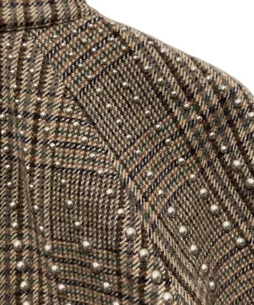 CELINE（セリーヌ）CELINE (セリーヌ) TEDDY JACKET WITH STAND UP COLLAR IN CHECKED WOOL ブラウン サイズ:46の古着・服飾アイテム