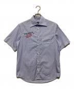 DSQUARED2ディースクエアード）の古着「SHIRT /SCRIBBLE BOWLING SRT 半袖ストライプシャツ」｜ホワイト×ブルー