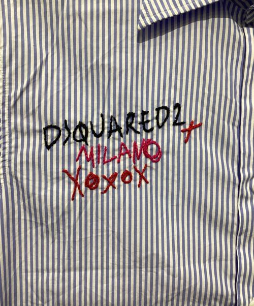 DSQUARED2（ディースクエアード）DSQUARED2 (ディースクエアード) SHIRT /SCRIBBLE BOWLING SRT 半袖ストライプシャツ ホワイト×ブルー サイズ:44の古着・服飾アイテム