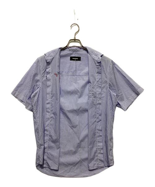 DSQUARED2（ディースクエアード）DSQUARED2 (ディースクエアード) SHIRT /SCRIBBLE BOWLING SRT 半袖ストライプシャツ ホワイト×ブルー サイズ:44の古着・服飾アイテム