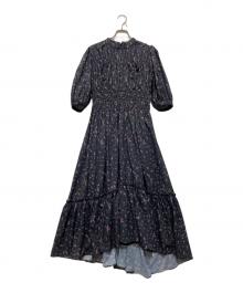 HER LIP TO（ハーリップトゥ）の古着「Autumn Floral Tiered Long Dress オータムフローラルティアードドレス 半袖ワンピース」｜ブラック