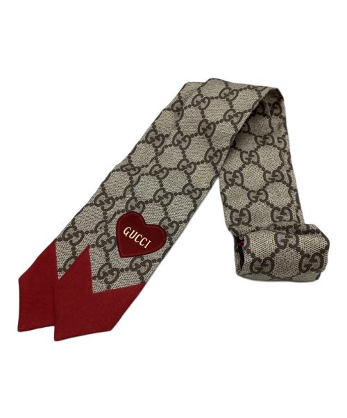 GUCCI（グッチ）GUCCI (グッチ) GGナロースカーフ ベージュ×レッドの古着・服飾アイテム