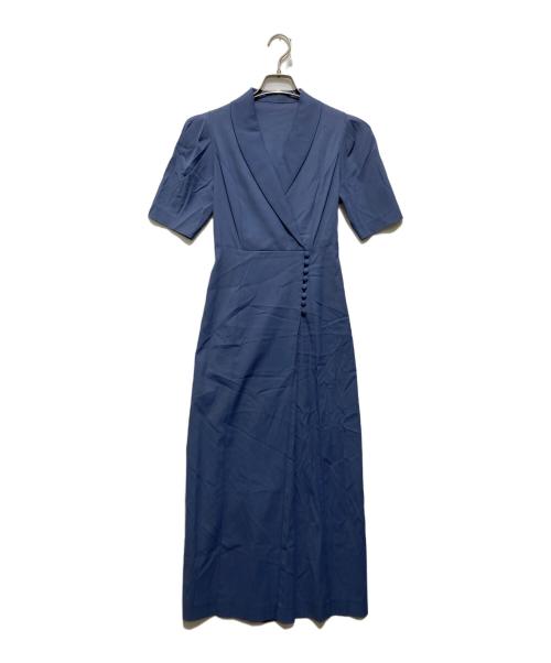 FRAY ID（フレイ アイディー）FRAY ID (フレイ アイディー) ショールカラーラップワンピース ブルーの古着・服飾アイテム