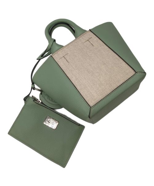 TOD'S（トッズ）TOD'S (トッズ) ポーチ付き2WAYハンドバッグ / ショルダーバッグ ベージュ×グリーンの古着・服飾アイテム