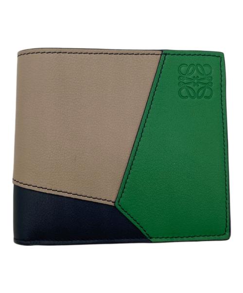 LOEWE（ロエベ）LOEWE (ロエベ) パズル バイフォールド ウォレット ネイビー×グリーン×ベージュの古着・服飾アイテム