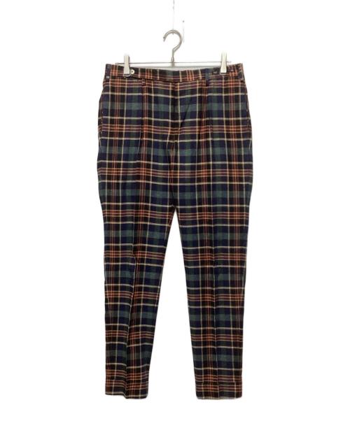 PT01（ピーティーゼロウーノ）PT01 (ピーティーゼロウーノ) エヴォフィット・リネンシルクチェックパンツ ネイビー×グリーン サイズ:Lの古着・服飾アイテム