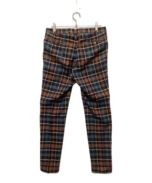 PT01（ピーティーゼロウーノ）PT01 (ピーティーゼロウーノ) エヴォフィット・リネンシルクチェックパンツ ネイビー×グリーン サイズ:Lの古着・服飾アイテム