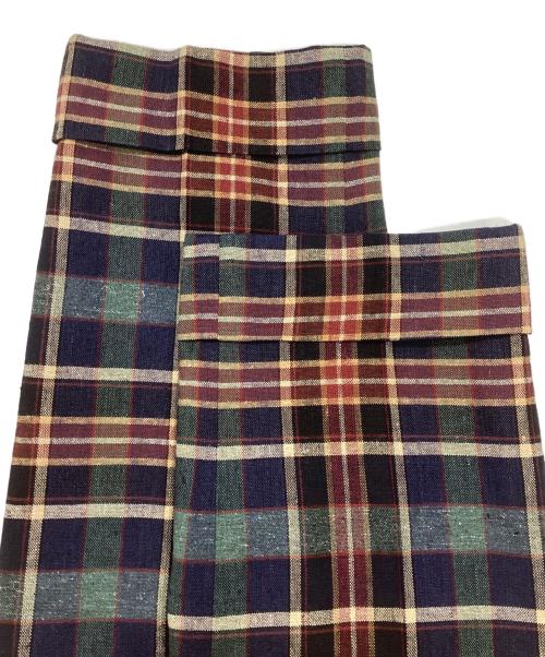 PT01（ピーティーゼロウーノ）PT01 (ピーティーゼロウーノ) エヴォフィット・リネンシルクチェックパンツ ネイビー×グリーン サイズ:Lの古着・服飾アイテム