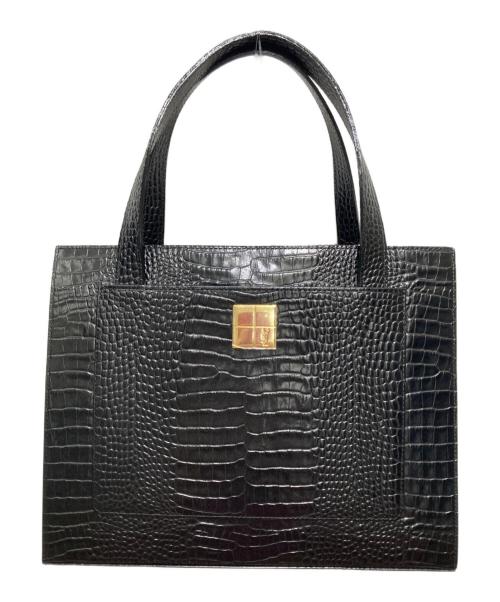 Yves Saint Laurent（イヴサンローラン）Yves Saint Laurent (イヴサンローラン) 型押しレザーハンドバッグ ブラックの古着・服飾アイテム