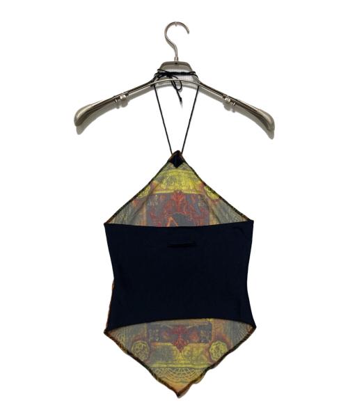 Jean Paul Gaultier FEMME（ジャンポールゴルチエ フェム）Jean Paul GAULTIER FEMME (ジャンポールゴルチェフェム) 彫り師柄 パワーネットホルターネックキャミカットソー イエロー サイズ:40の古着・服飾アイテム