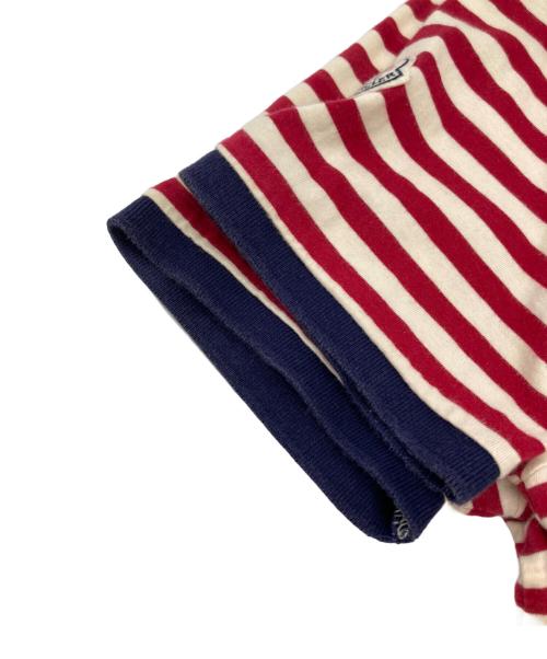 MONCLER（モンクレール）MONCLER (モンクレール) MAGLIA POLO MANICA CORTA ボーダー ポロシャツ ホワイト×レッド サイズ:Lの古着・服飾アイテム