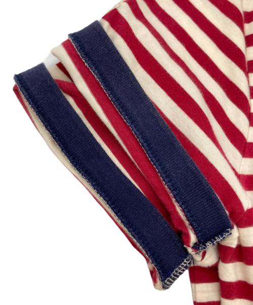 MONCLER（モンクレール）MONCLER (モンクレール) MAGLIA POLO MANICA CORTA ボーダー ポロシャツ ホワイト×レッド サイズ:Lの古着・服飾アイテム