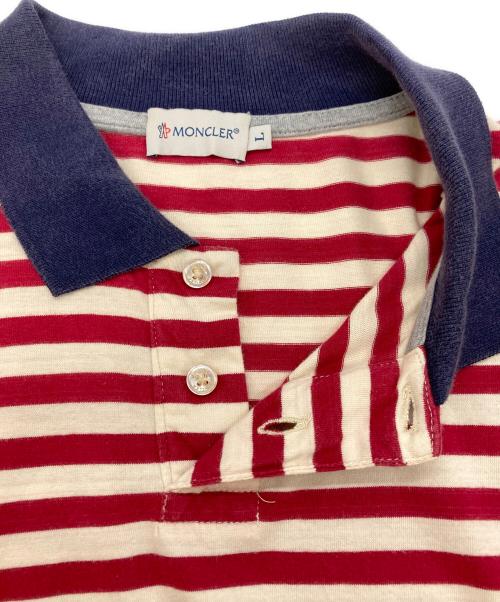 MONCLER（モンクレール）MONCLER (モンクレール) MAGLIA POLO MANICA CORTA ボーダー ポロシャツ ホワイト×レッド サイズ:Lの古着・服飾アイテム