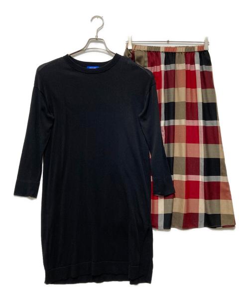 BLUE LABEL CRESTBRIDGE（ブルーレーベルクレストブリッジ）BLUE LABEL CRESTBRIDGE (ブルーレーベルクレストブリッジ) チェックスカート セットアップ ワンピース ブラック×レッド サイズ:36の古着・服飾アイテム