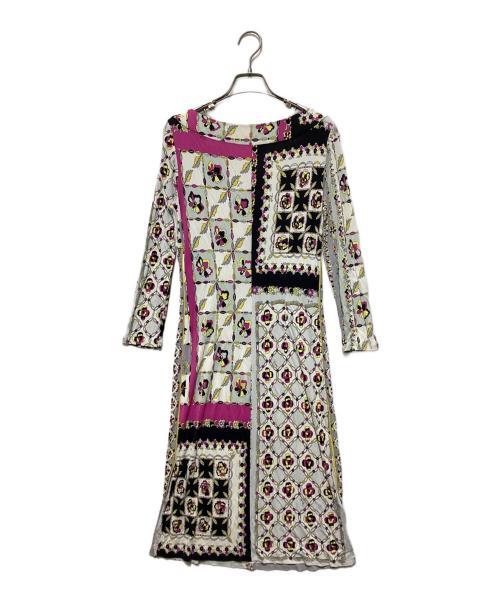 Emilio Pucci（エミリオ プッチ）Emilio Pucci (エミリオ プッチ) レーヨン総柄ワンピース ホワイト×ブラック サイズ:38の古着・服飾アイテム