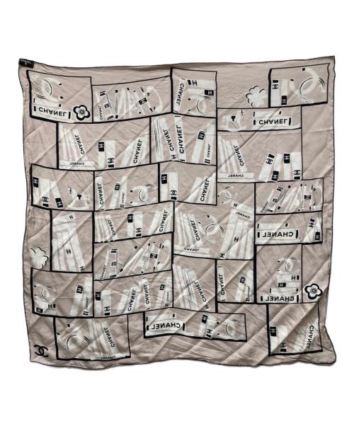 CHANEL（シャネル）CHANEL (シャネル) ブックシェルフモチーフ シルク ツイルスカーフ ピンク サイズ:91.5cm×91.5cmの古着・服飾アイテム