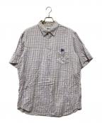 stussyステューシー）の古着「胸ロゴ刺繍チェックシャツ」｜ホワイト×ブルー