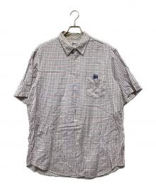 stussy（ステューシー）の古着「胸ロゴ刺繍チェックシャツ」｜ホワイト×ブルー