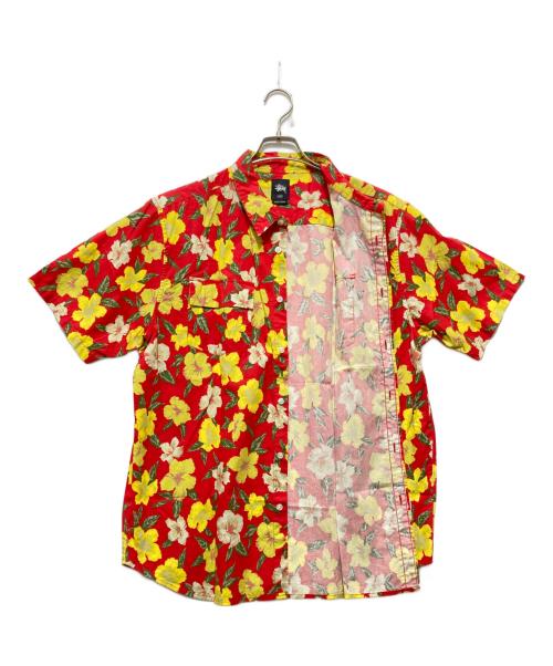 stussy（ステューシー）stussy (ステューシー) 総柄シャツ / ハイビスカス柄 半袖シャツ レッド×イエロー サイズ:XLの古着・服飾アイテム