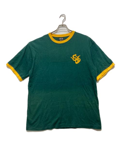 stussy（ステューシー）stussy (ステューシー) リンガーTシャツ  グリーン×イエロー サイズ:XLの古着・服飾アイテム