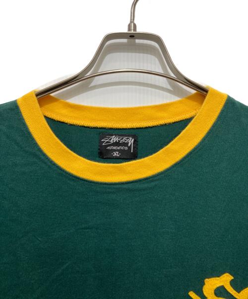 stussy（ステューシー）stussy (ステューシー) リンガーTシャツ  グリーン×イエロー サイズ:XLの古着・服飾アイテム