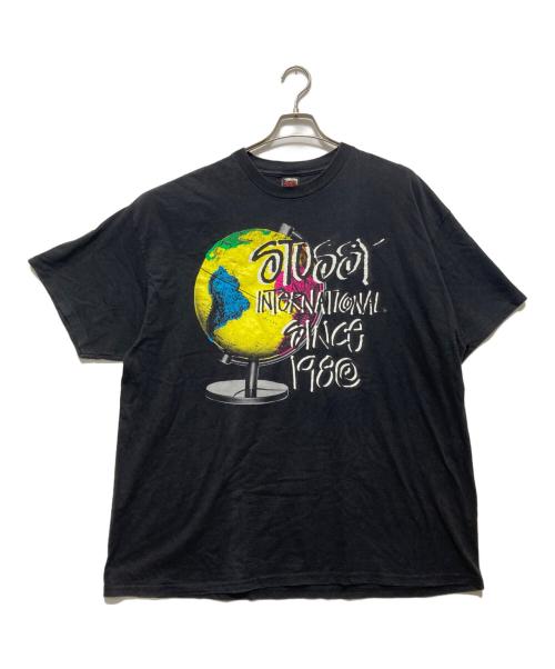 stussy（ステューシー）stussy (ステューシー) 地球儀プリントTシャツ ブラック サイズ:XXLの古着・服飾アイテム