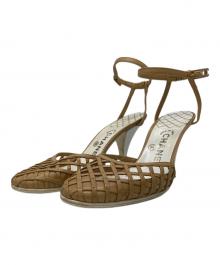 CHANEL（シャネル）の古着「メッシュレザーココマークストラップサンダル」｜ベージュ