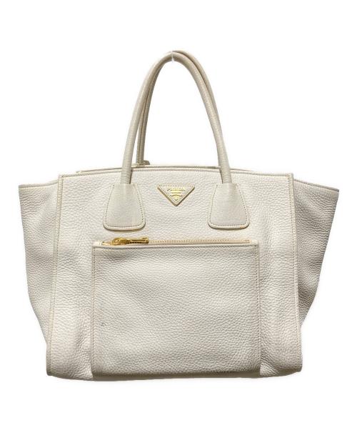 PRADA（プラダ）PRADA (プラダ) 三角ロゴプレート　レザートートバッグ アイボリーの古着・服飾アイテム