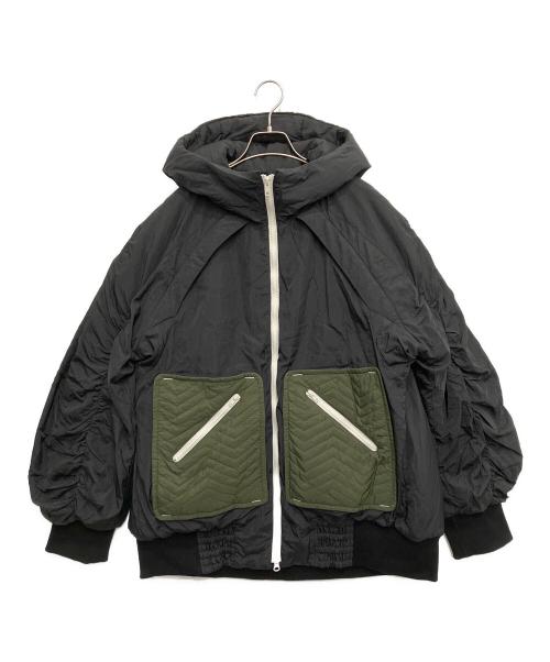 OMMO（オーエムエムオー）OMMO (オーエムエムオー) VOLUME SLEEVE FOOD BZ/ボリュームスリーブフードブルゾン ブラック×カーキ サイズ:38の古着・服飾アイテム