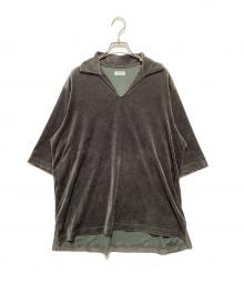 MAATEE&SONS（マーティーアンドサンズ）の古着「SUVIN VELOUR SKIPPER ベロア スキッパー 半袖シャツ」｜オリーブ