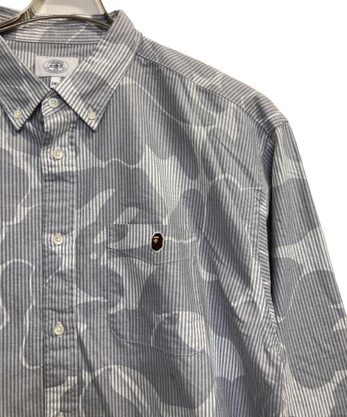 A BATHING APE（ア ベイシング エイプ）A BATHING APE (ア ベイシング エイプ) SOLID CAMO STRIPE RELAXED FIT SHIRT グレー サイズ:2ＸＬの古着・服飾アイテム