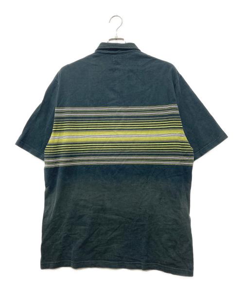 stussy（ステューシー）stussy (ステューシー) ストライプポロシャツ ブラック×グリーン サイズ:XLの古着・服飾アイテム