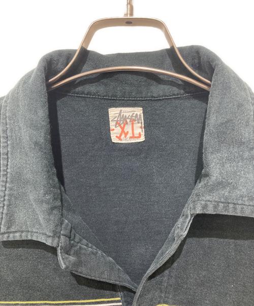 stussy（ステューシー）stussy (ステューシー) ストライプポロシャツ ブラック×グリーン サイズ:XLの古着・服飾アイテム