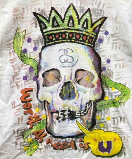 stussy（ステューシー）stussy (ステューシー) ドローイングスカルTシャツ ホワイト サイズ:XLの古着・服飾アイテム