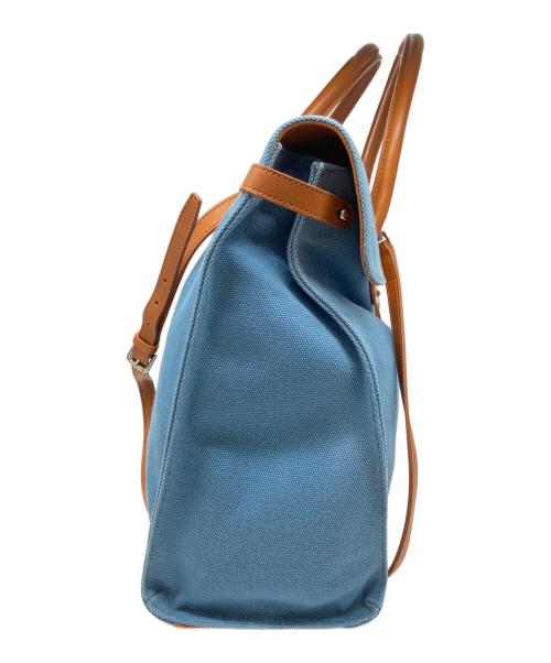RALPH LAUREN（ラルフローレン）RALPH LAUREN (ラルフローレン) リッキー / 2WAY / キャンバス×レザー切替  / トートバッグ ブルー×ブラウンの古着・服飾アイテム