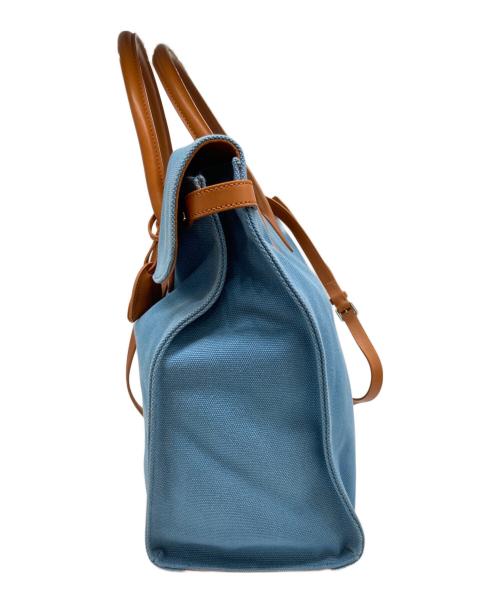 RALPH LAUREN（ラルフローレン）RALPH LAUREN (ラルフローレン) リッキー / 2WAY / キャンバス×レザー切替  / トートバッグ ブルー×ブラウンの古着・服飾アイテム