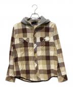 NUMBER (N)INEナンバーナイン）の古着「ダメージ加工フード付チェックシャツ」｜ブラウン