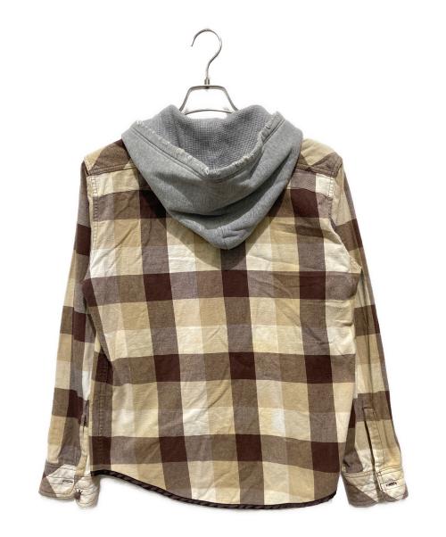 NUMBER (N)INE（ナンバーナイン）NUMBER (N)INE (ナンバーナイン) ダメージ加工フード付チェックシャツ ブラウン サイズ:2の古着・服飾アイテム