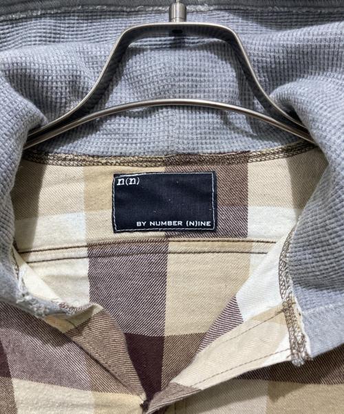 NUMBER (N)INE（ナンバーナイン）NUMBER (N)INE (ナンバーナイン) ダメージ加工フード付チェックシャツ ブラウン サイズ:2の古着・服飾アイテム