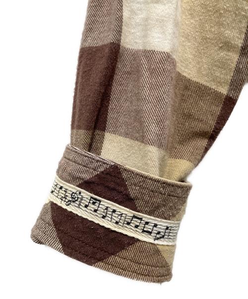 NUMBER (N)INE（ナンバーナイン）NUMBER (N)INE (ナンバーナイン) ダメージ加工フード付チェックシャツ ブラウン サイズ:2の古着・服飾アイテム