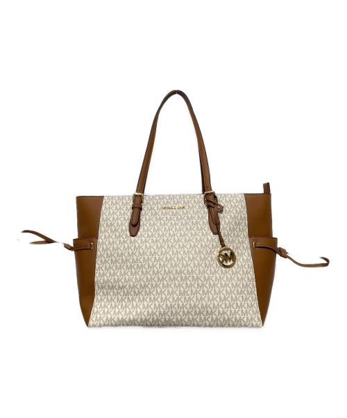 MICHAEL KORS（マイケル・コース）MICHAEL KORS (マイケルコース) GILLY LG DRWSTG TRVL TOTE / ギリーLGトラベルトートバッグ ブラウン×ホワイトの古着・服飾アイテム