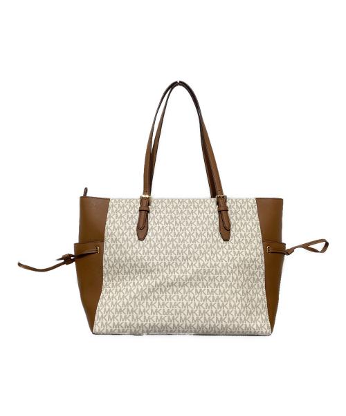 MICHAEL KORS（マイケル・コース）MICHAEL KORS (マイケルコース) GILLY LG DRWSTG TRVL TOTE / ギリーLGトラベルトートバッグ ブラウン×ホワイトの古着・服飾アイテム
