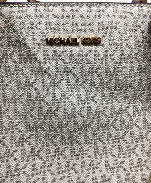 MICHAEL KORS（マイケル・コース）MICHAEL KORS (マイケルコース) GILLY LG DRWSTG TRVL TOTE / ギリーLGトラベルトートバッグ ブラウン×ホワイトの古着・服飾アイテム
