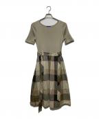 BLUE LABEL CRESTBRIDGEブルーレーベルクレストブリッジ）の古着「チェック切替ワンピース / 半袖切替ワンピース」｜ベージュ