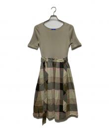 BLUE LABEL CRESTBRIDGE（ブルーレーベルクレストブリッジ）の古着「チェック切替ワンピース / 半袖切替ワンピース」｜ベージュ