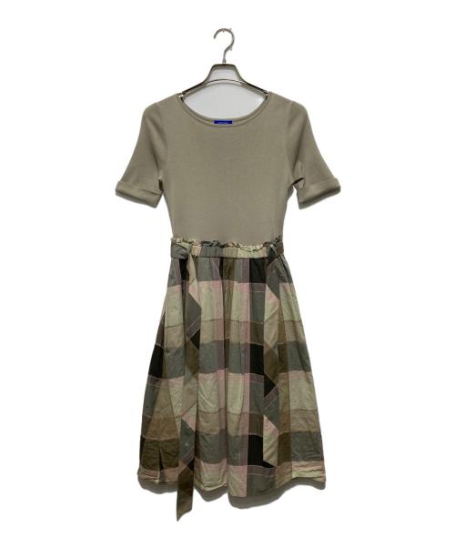 BLUE LABEL CRESTBRIDGE（ブルーレーベルクレストブリッジ）BLUE LABEL CRESTBRIDGE (ブルーレーベルクレストブリッジ) チェック切替ワンピース / 半袖切替ワンピース ベージュ サイズ:38の古着・服飾アイテム