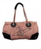 Vivienne Westwoodヴィヴィアンウエストウッド）の古着「ポーチ付キャンバスストライプ切替トートバッグ」｜レッド