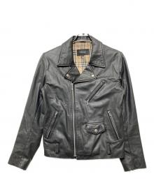 BURBERRY BLACK LABEL（バーバリーブラックレーベル）の古着「ノバチェックライナーダブルライダースジャケット」｜ブラック