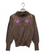 Ameriアメリ）の古着「CROSS STITCH MESH KNIT TOP」｜ブラウン